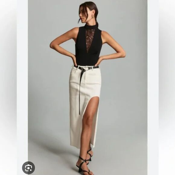 Anthropologie Tops - NWT Anthropologie Sleeveless Lace Insert Black Top Size M